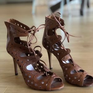 Vince Camuto Tan Lace Heels